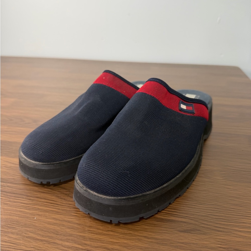 VTG Tommy Hilfiger Chunky Platform Navy Blue/Red Clogs Mules Slides Y2K Sz 8.5M